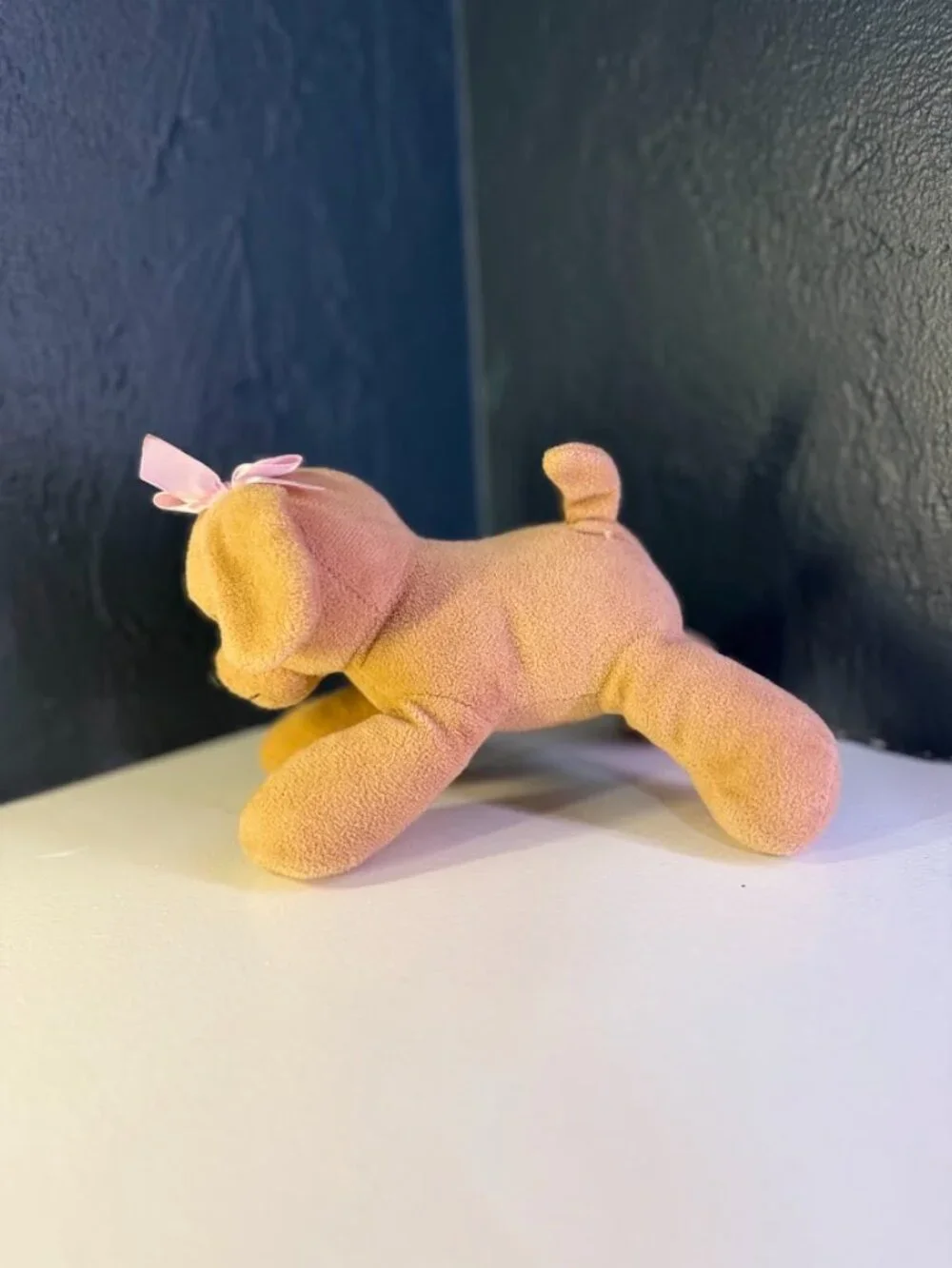 Tan Plush Puppy Dog with Pink Bows – Cute Stuffed Animal Toy